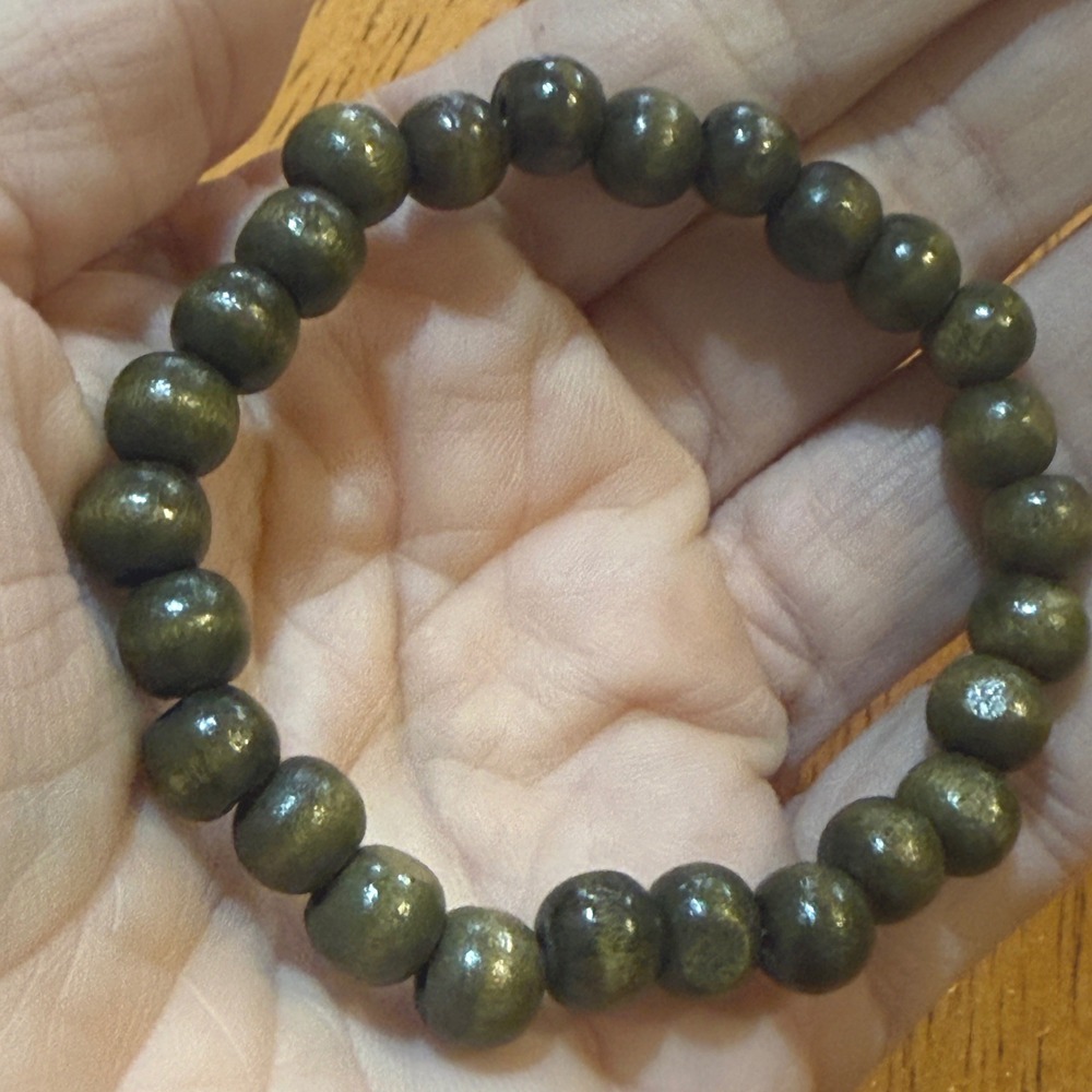 Olive Green Wooden Bead Stretch Bracelet Natural Earthy Boho Unisex 8mm Beads